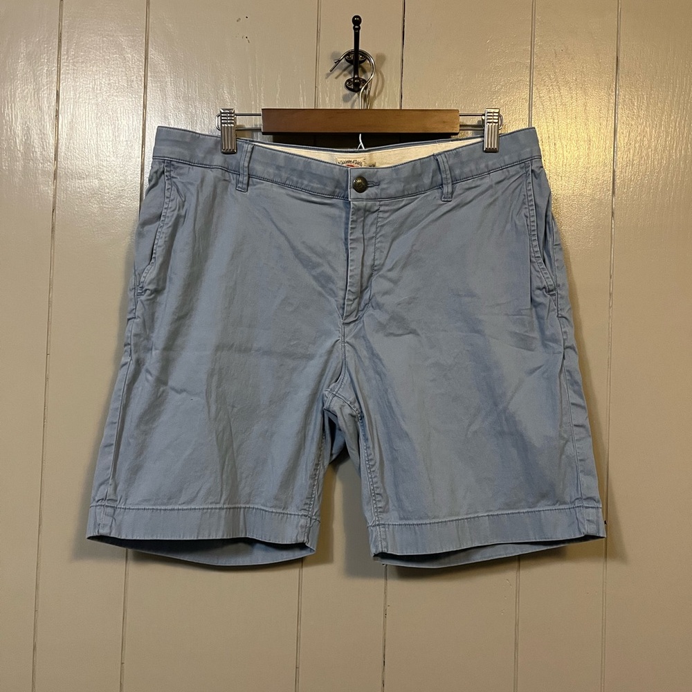 Faherty Men's Light Blue Chino Shorts Organic Cotton Button Zip Flat Front